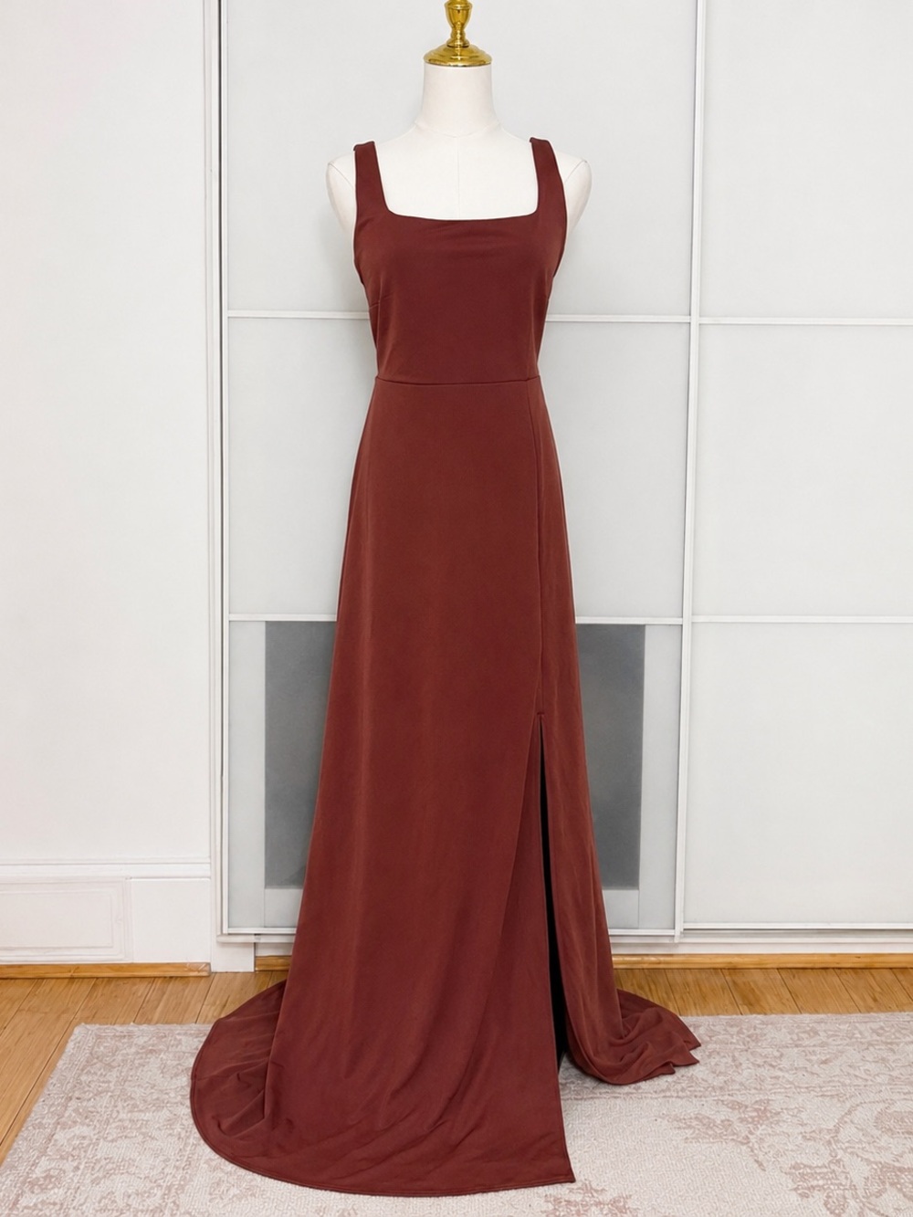 Birdy Grey Rust Square-Neck Maxi Gown with Front Slit